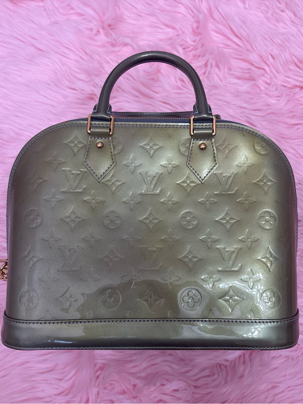 Louis Vuitton Alma PM Monogram Vernis metallic Blue Green Patent -read condition - Picture 3 of 15